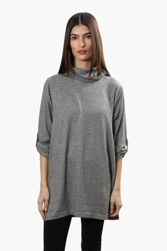 Runaway Bay Cowl Neck Roll Up Long Sleeve Top - Grey sold by Fairweather