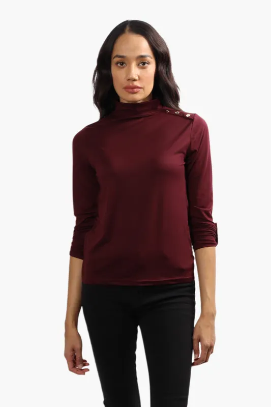International INC Company Mock Neck Long Sleeve Top - Burgundy sold by Fairweather