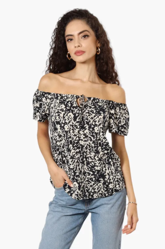 Majora Striped Off Shoulder Flutter Blouse - Black sold by Fairweather