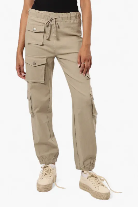 Urbanology Solid Tie Waist 5 Pocket Cargo Pants - Beige sold by Fairweather