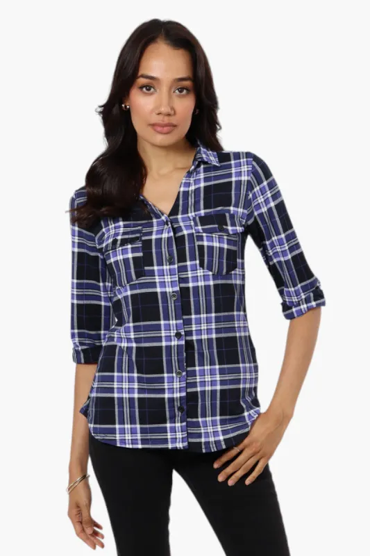 Urbanology Plaid Flap Pocket Button Down Shirt - Navy sold by Fairweather