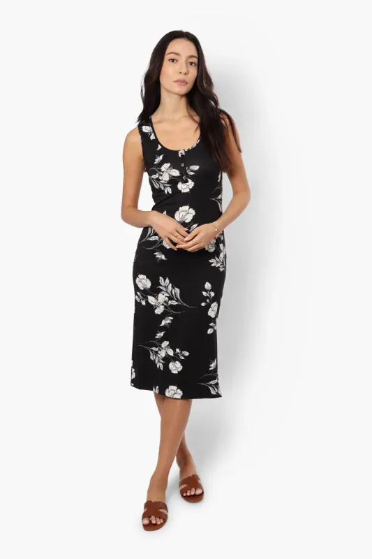 Majora Floral Henley Midi Dress - Black sold by Fairweather