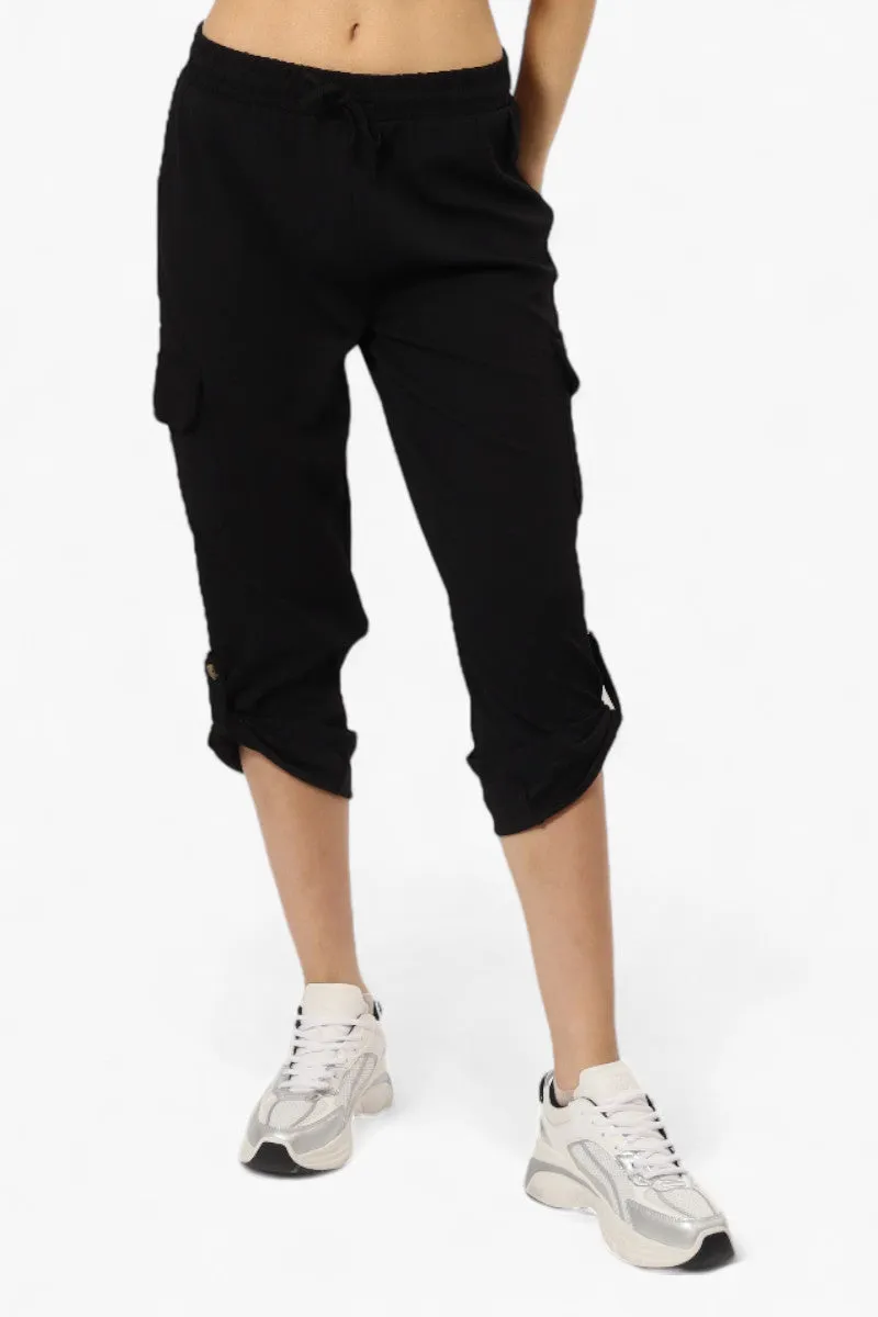 Impress Solid Tie Waist Cargo Pants - Black sold by Fairweather