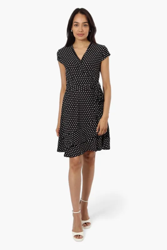 Beechers Brook Belted Polka Dot Crossover Day Dress - Black sold by Fairweather