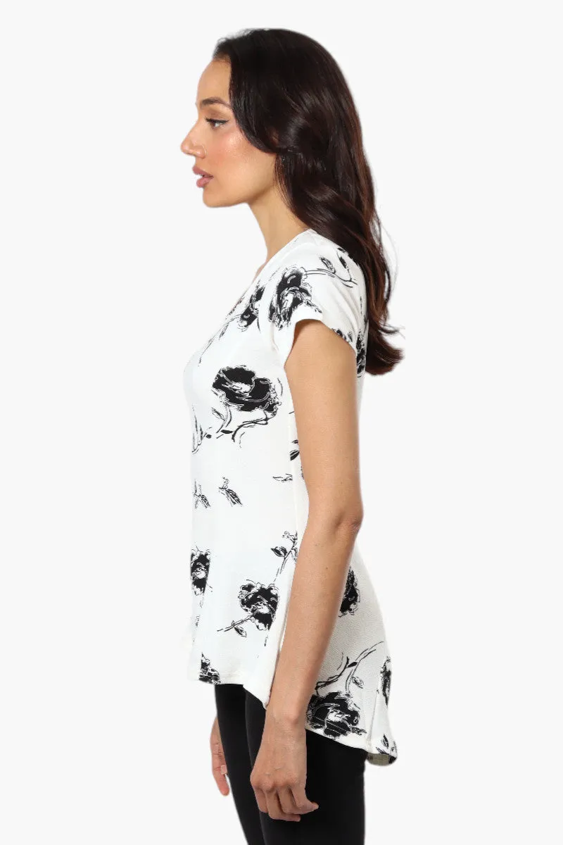Impress Floral High Low Cap Sleeve Blouse - White sold by Fairweather product image thumbnail 3