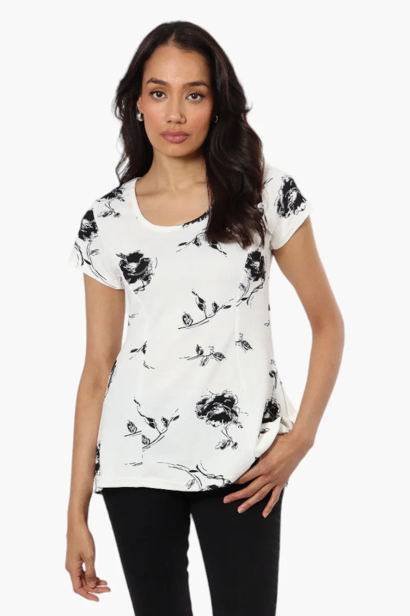 Impress Floral High Low Cap Sleeve Blouse - White sold by Fairweather