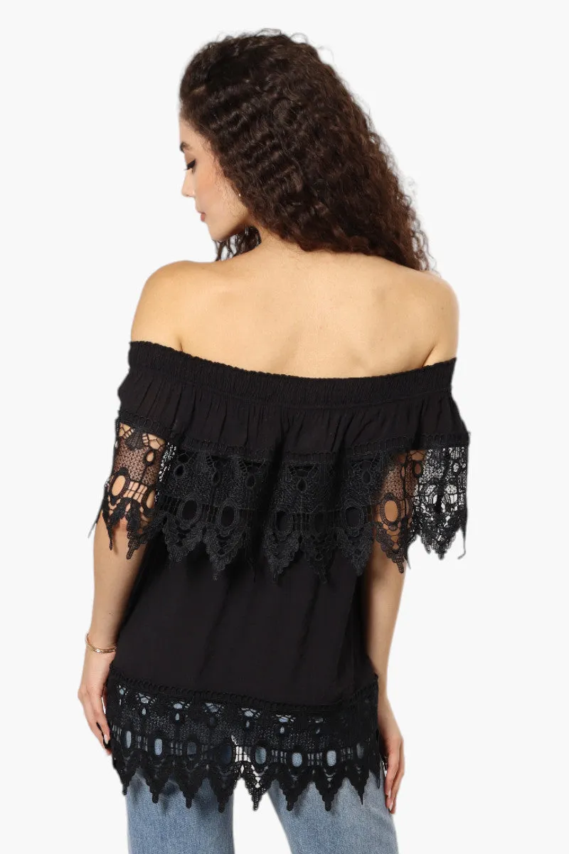 International INC Company Off Shoulder Crochet Detail Blouse - Black sold by Fairweather product image thumbnail 4