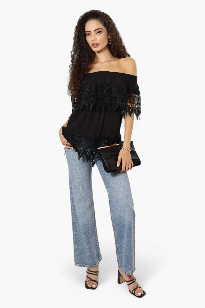 International INC Company Off Shoulder Crochet Detail Blouse - Black sold by Fairweather product image thumbnail 2