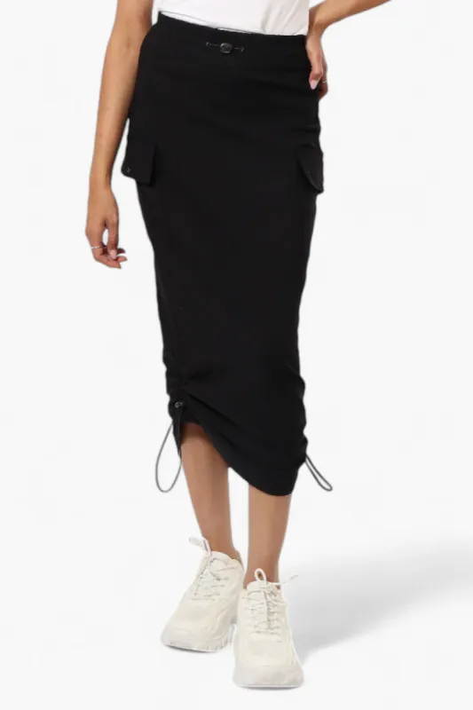 Urbanology Solid Cargo Pocket Midi Skirt - Black sold by Fairweather
