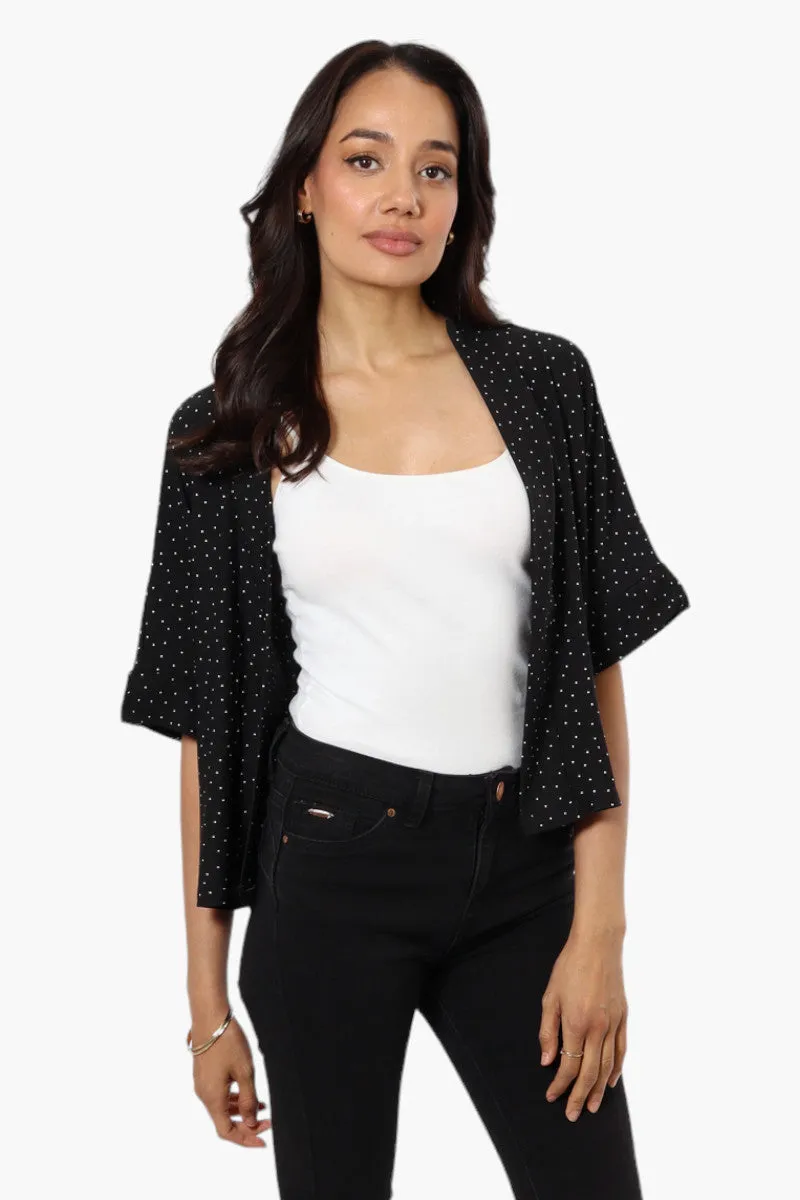 International INC Company Dotted Pattern Short Sleeve Wrap Cardigan - Black sold by Fairweather