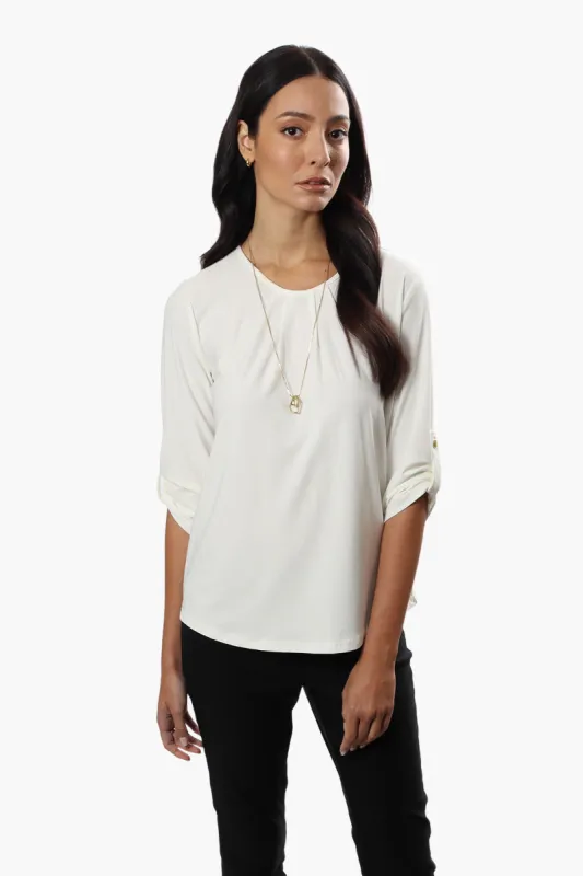 International INC Company Solid Roll Up Sleeve Blouse - White sold by Fairweather