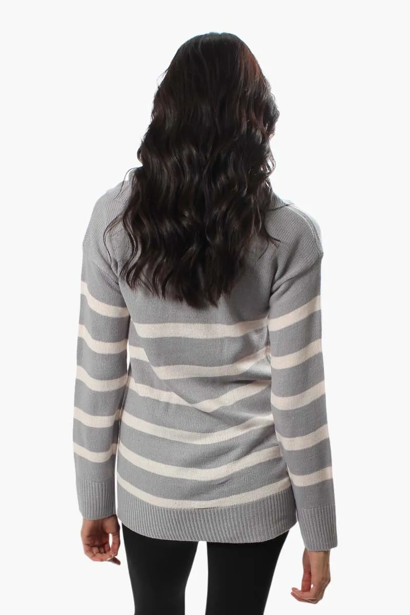 International INC Company Striped Front Zip Pullover Sweater - Grey sold by Fairweather product image thumbnail 3