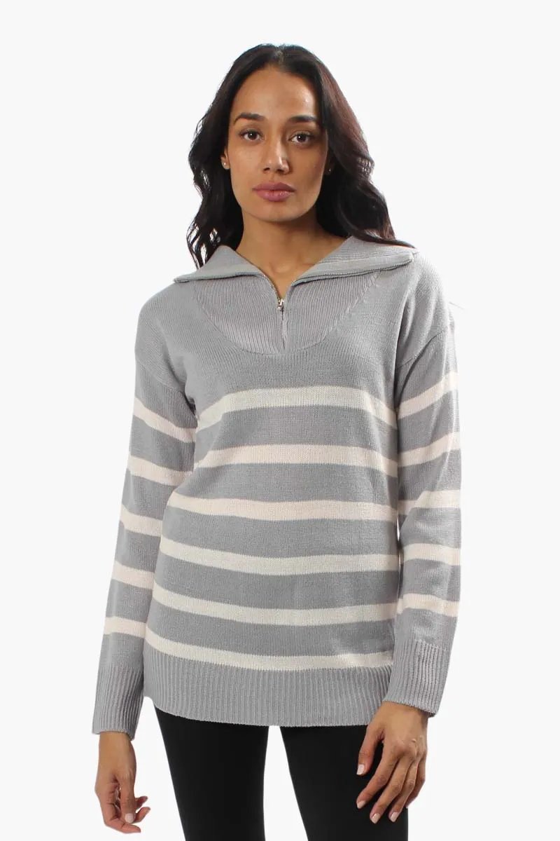 International INC Company Striped Front Zip Pullover Sweater - Grey sold by Fairweather