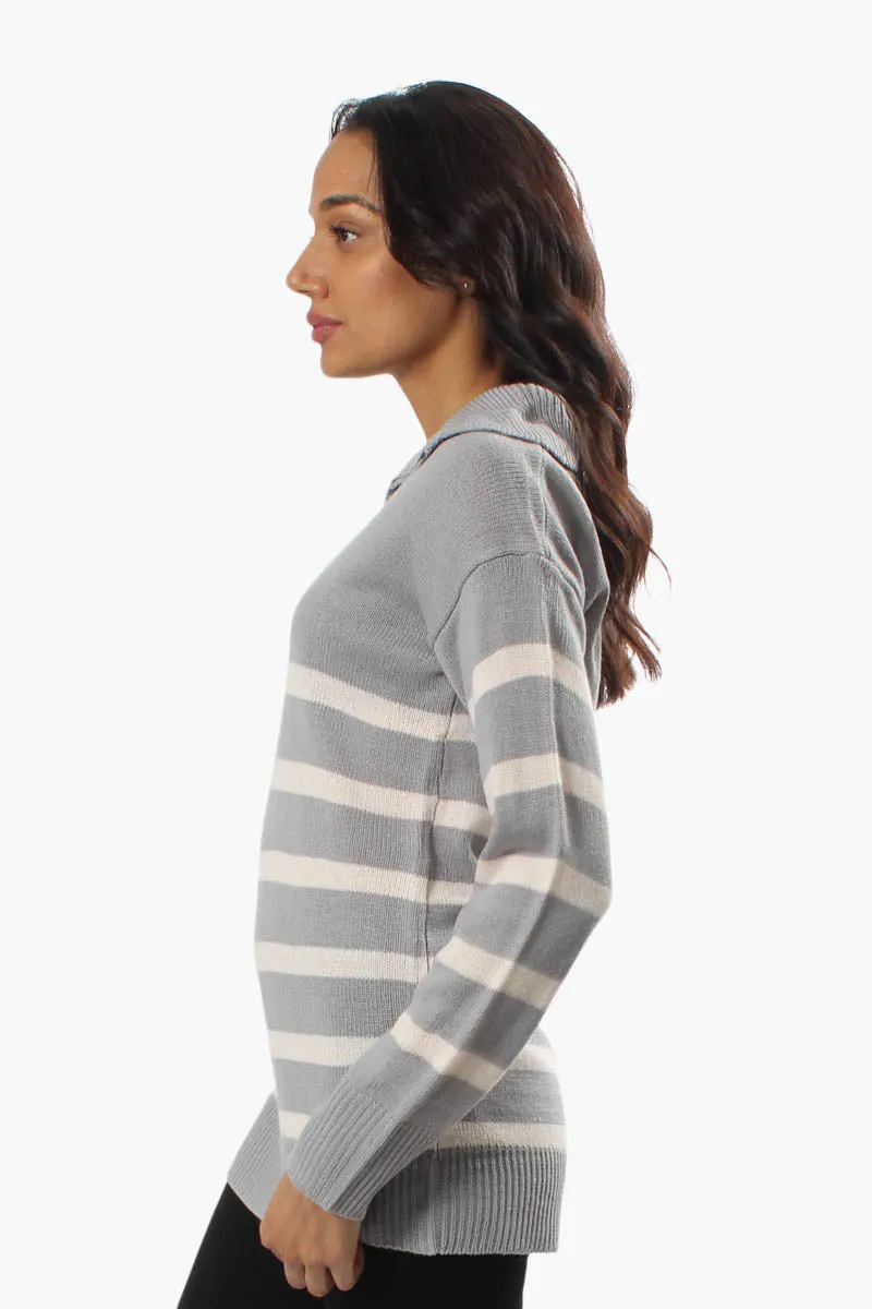 International INC Company Striped Front Zip Pullover Sweater - Grey sold by Fairweather product image thumbnail 2