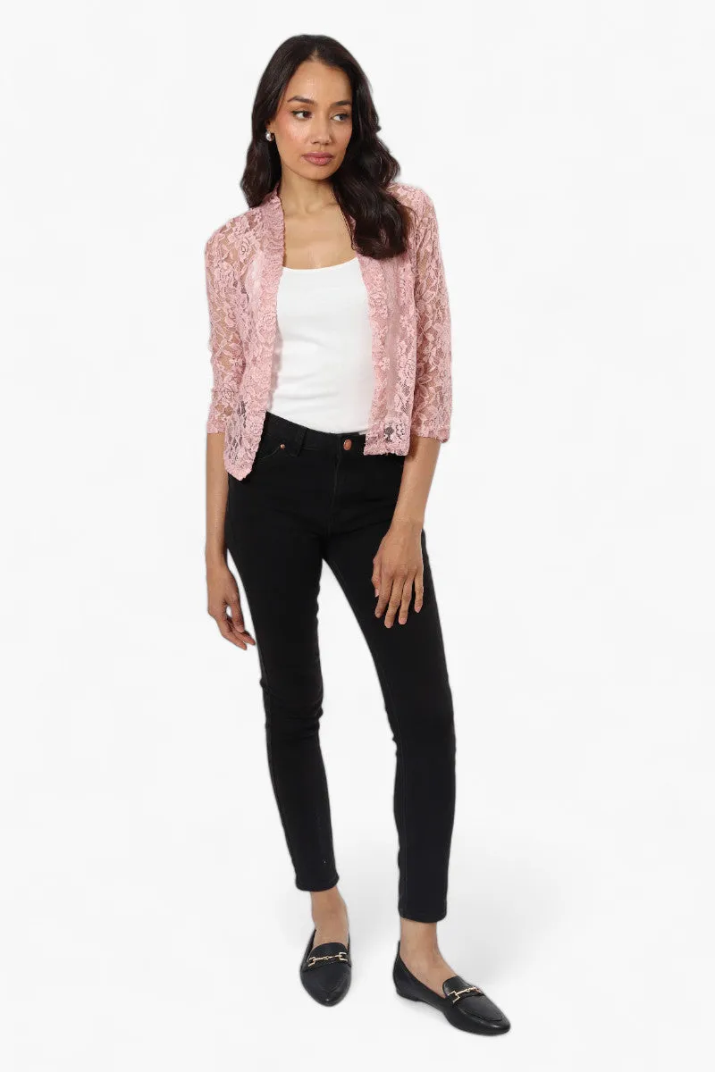 Impress Floral Lace 3/4 Sleeve Wrap Cardigan - Pink sold by Fairweather product image thumbnail 2