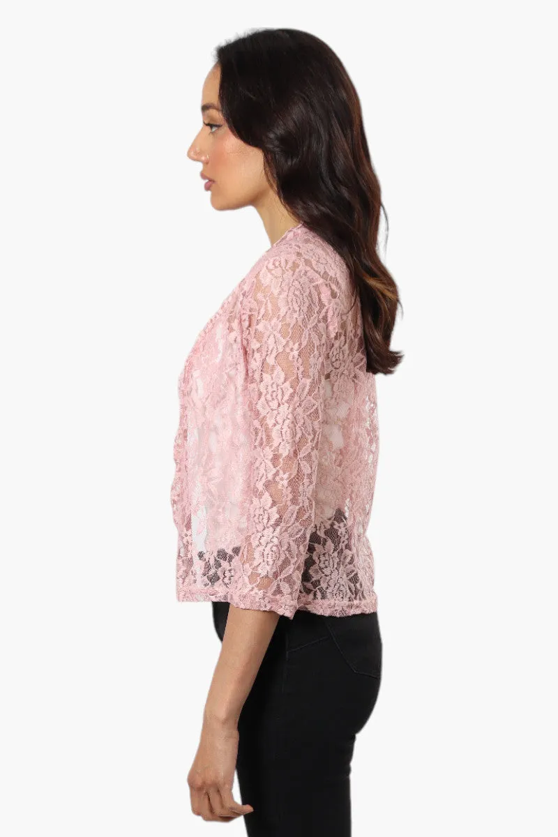 Impress Floral Lace 3/4 Sleeve Wrap Cardigan - Pink sold by Fairweather product image thumbnail 3