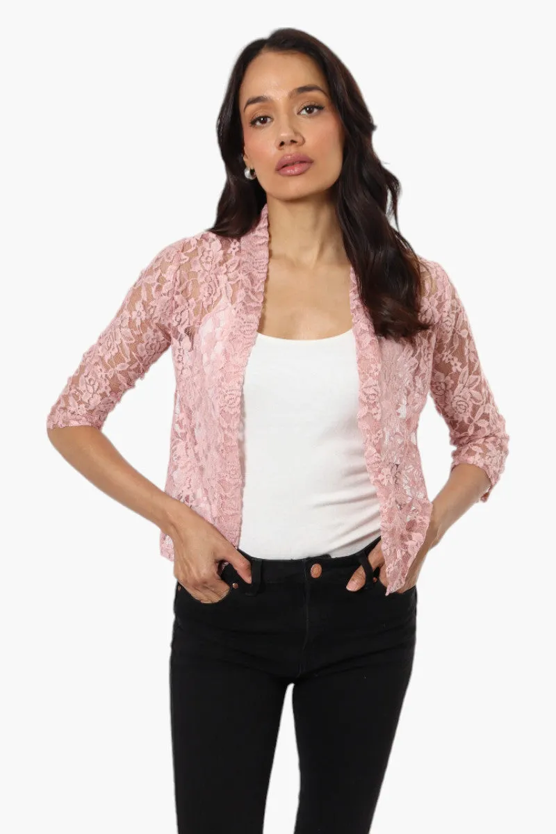 Impress Floral Lace 3/4 Sleeve Wrap Cardigan - Pink sold by Fairweather