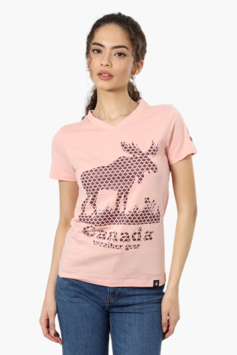 Canada Weather Gear Moose Print Tee - Pink sold by Fairweather