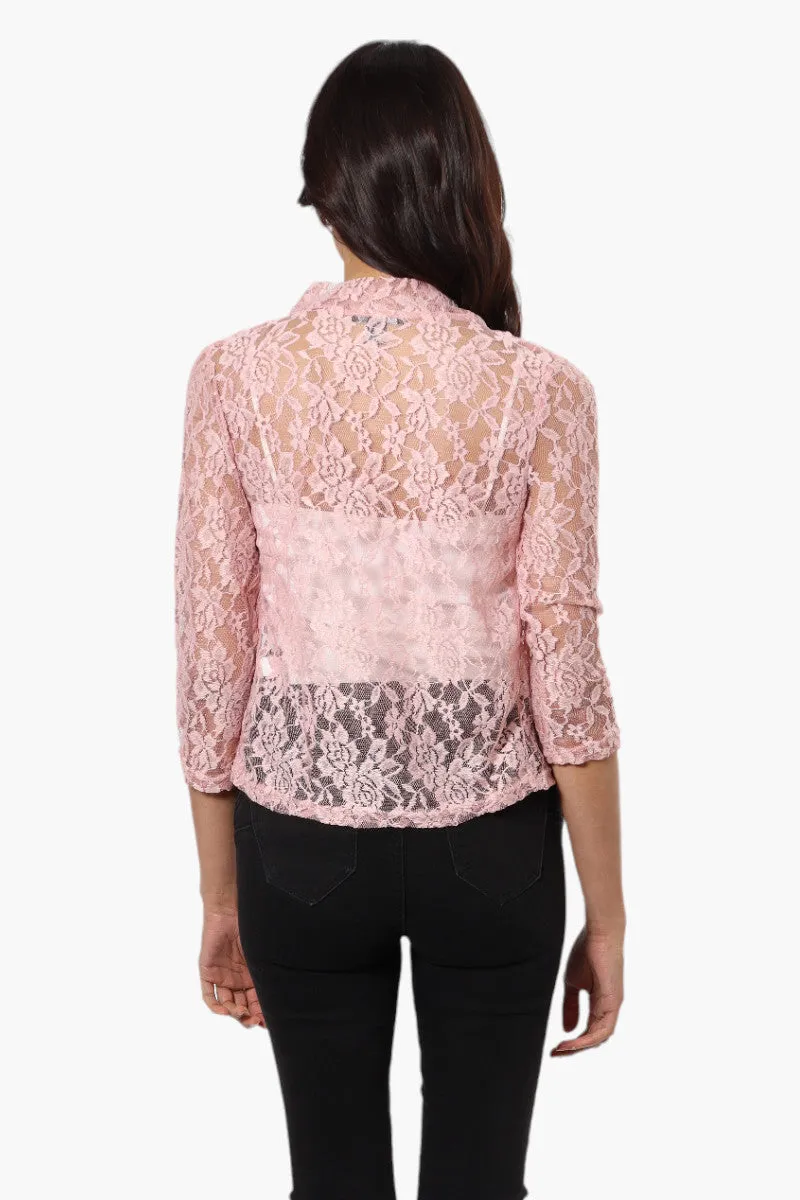 Impress Floral Lace 3/4 Sleeve Wrap Cardigan - Pink sold by Fairweather product image thumbnail 4