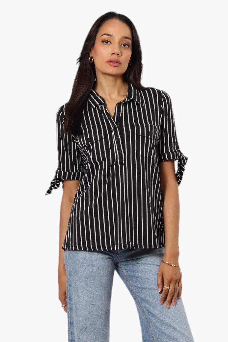 Urbanology Striped Tie Sleeve Shirt - Black sold by Fairweather