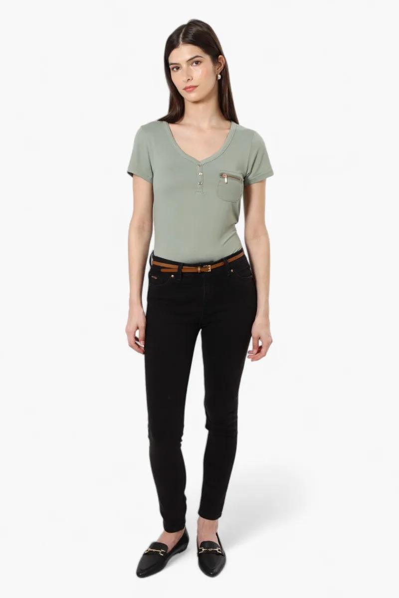 Magazine Henley Zip Pocket Tee - Olive sold by Fairweather product image thumbnail 2