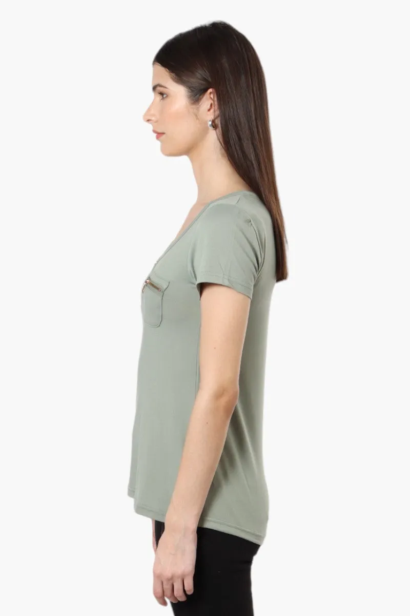Magazine Henley Zip Pocket Tee - Olive sold by Fairweather product image thumbnail 3