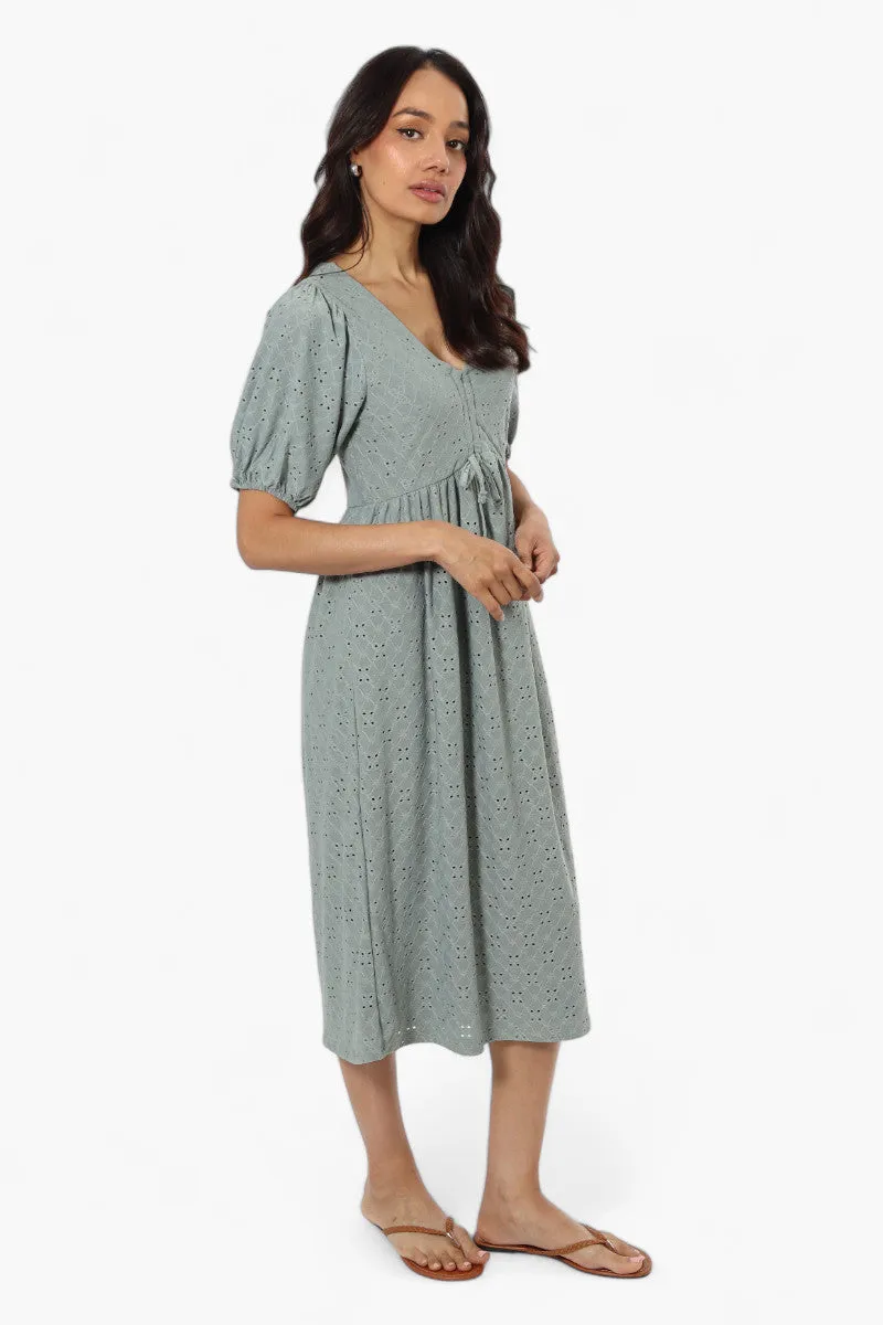 Urbanology Front Tie Puff Sleeve Maxi Dress - Green sold by Fairweather product image thumbnail 2
