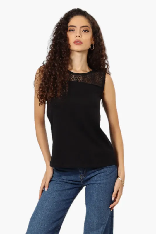 Majora Solid Lace Shoulder Tank Top - Black sold by Fairweather