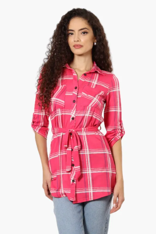 Urbanology Belted Striped Button Down Shirt - Pink sold by Fairweather