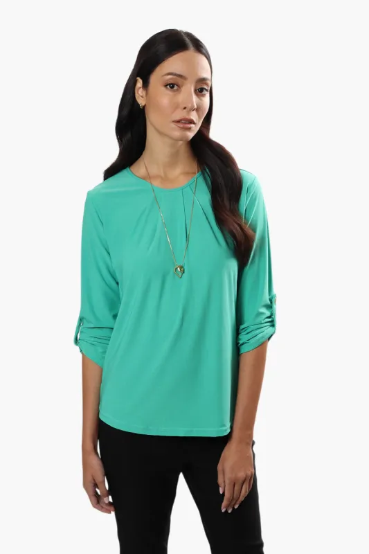International INC Company Solid Roll Up Sleeve Blouse - Teal sold by Fairweather