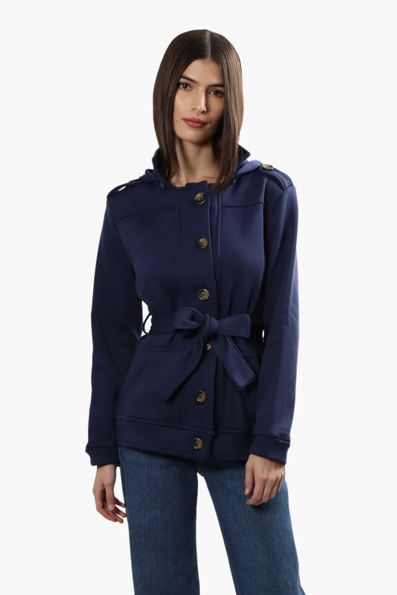 Fahrenheit Front Button Belted Lightweight Jacket - Navy sold by Fairweather
