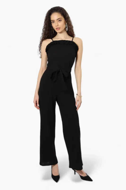 Limite Belted Ruffle Detail Jumpsuit - Black sold by Fairweather