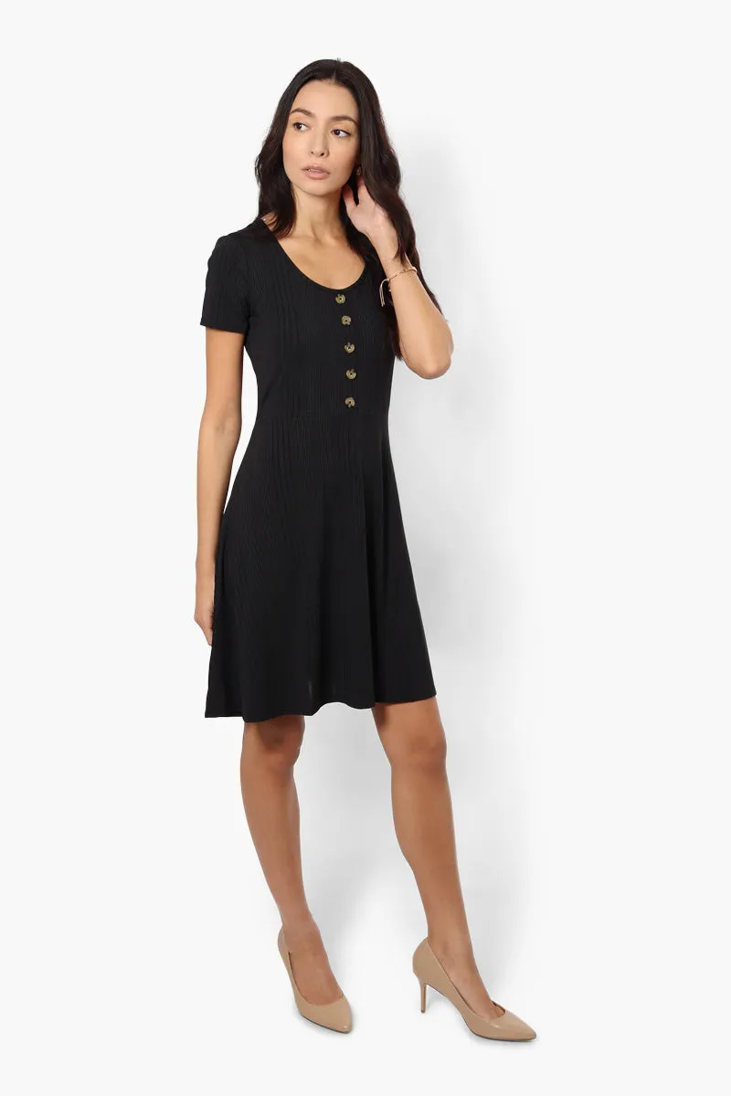 International INC Company Ribbed Henley Day Dress - Black sold by Fairweather
