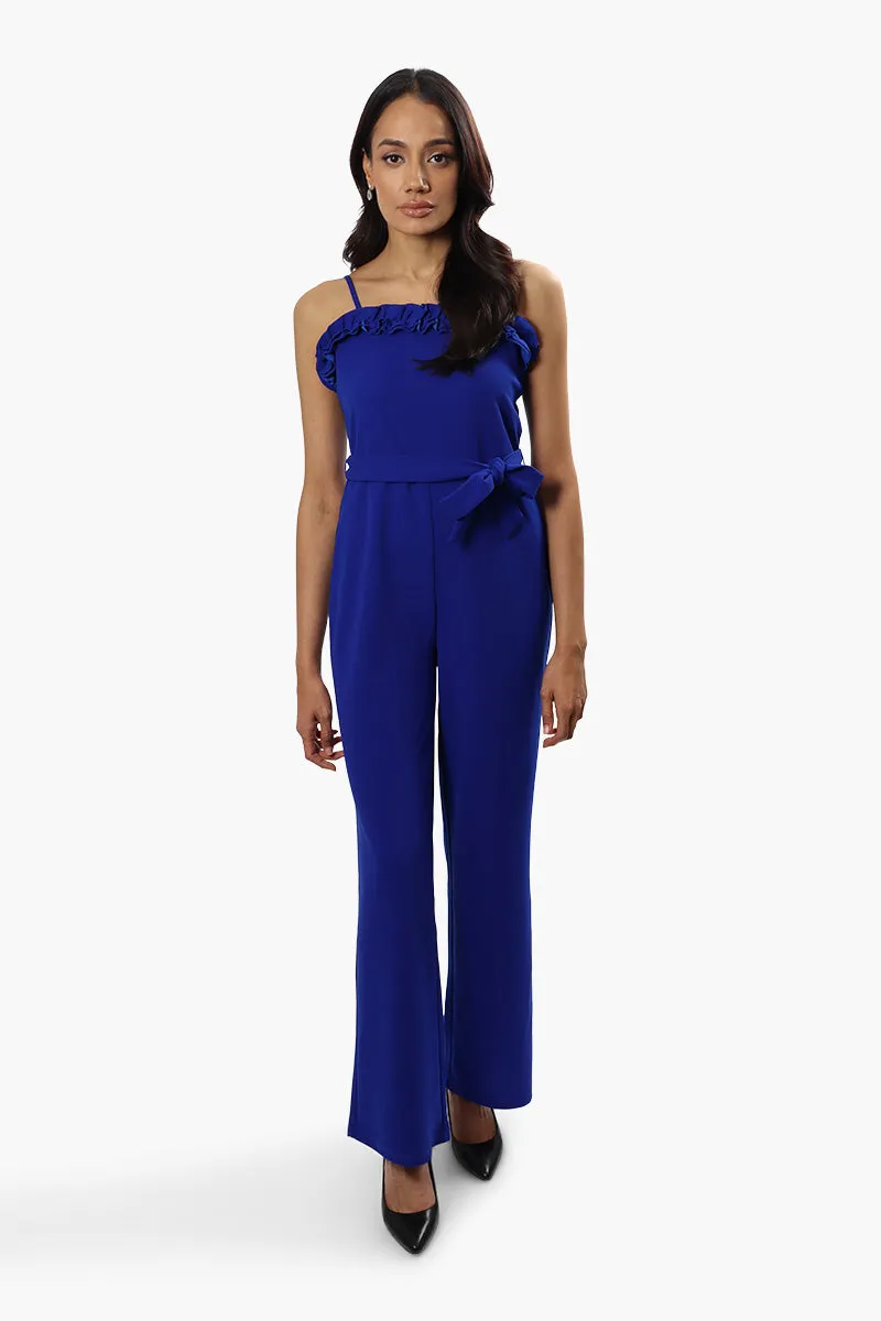 Limite Belted Ruffle Detail Jumpsuit - Blue sold by Fairweather