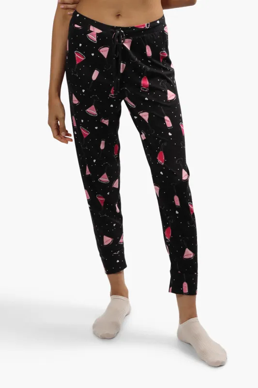 Cuddly Canuckies Glass Print Pajama Pants - Black sold by Fairweather
