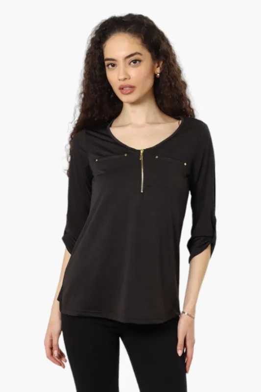 International INC Company Roll Up Sleeve Front Pocket Shirt - Black sold by Fairweather