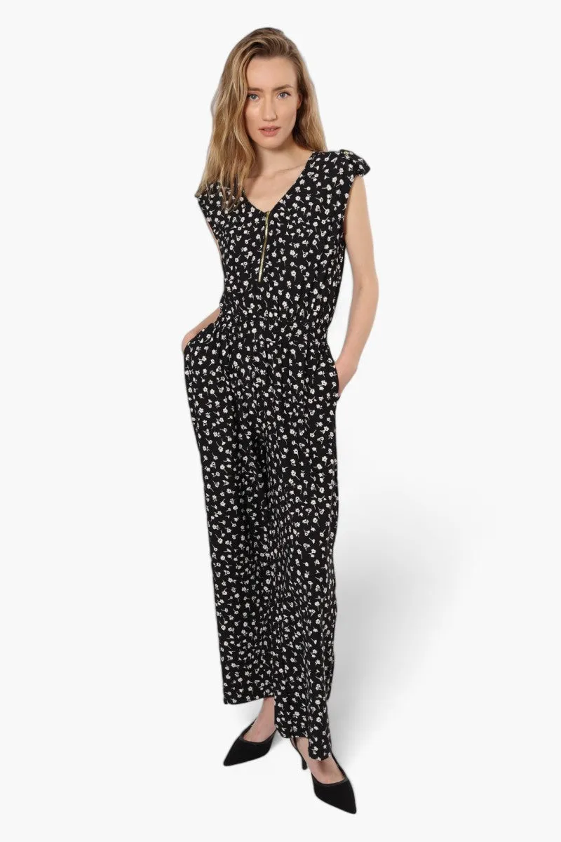 Limite Floral Front Zip Jumpsuit - Black sold by Fairweather