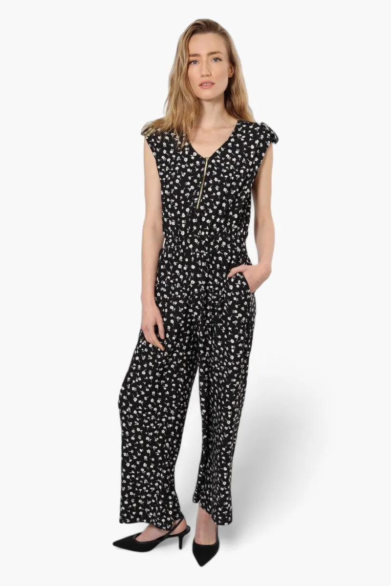 Limite Floral Front Zip Jumpsuit - Black sold by Fairweather product image thumbnail 2