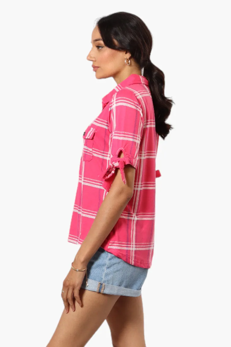 Urbanology Plaid Tie Sleeve Shirt - Pink sold by Fairweather product image thumbnail 3