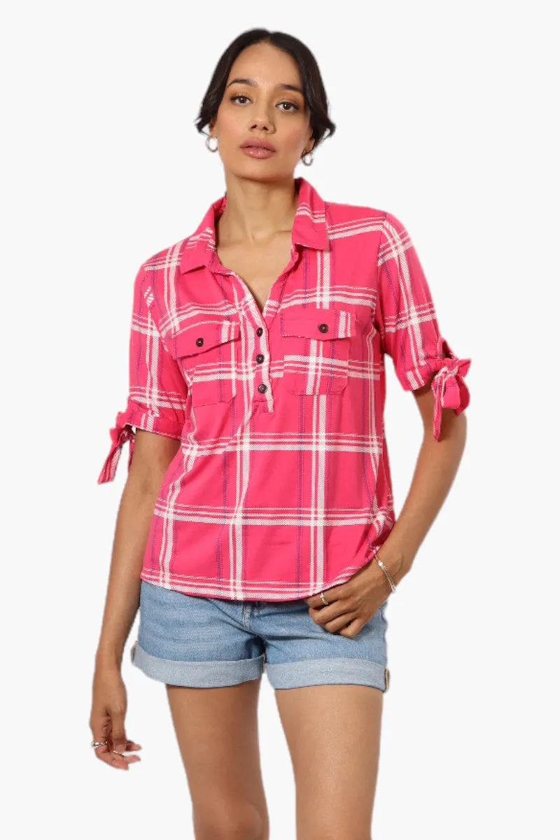 Urbanology Plaid Tie Sleeve Shirt - Pink sold by Fairweather