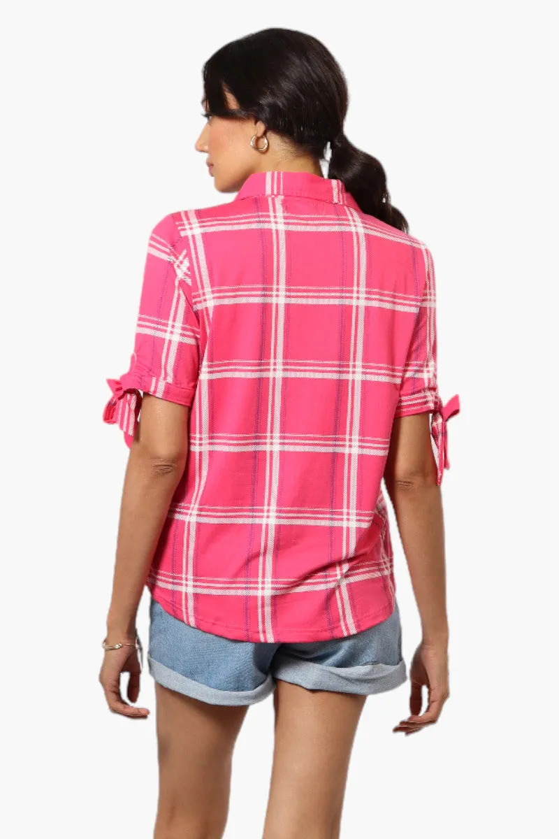 Urbanology Plaid Tie Sleeve Shirt - Pink sold by Fairweather product image thumbnail 4