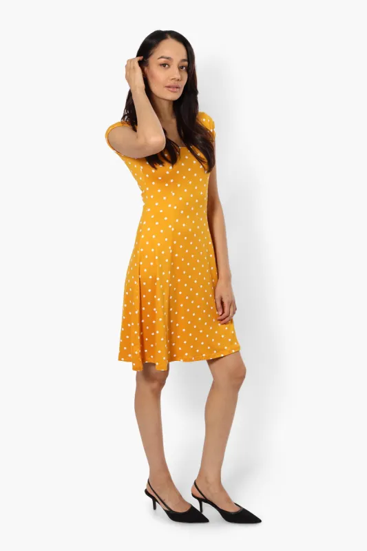 International INC Company Polka Dot Cap Sleeve Day Dress - Yellow sold by Fairweather