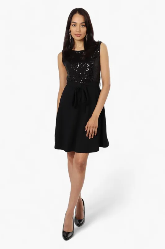 Limite Belted Sequin Top Skater Day Dress - Black sold by Fairweather