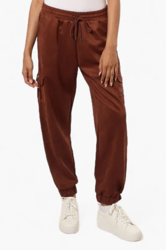 Beechers Brook Tie Waist Suede Cargo Jogger Pants - Brown sold by Fairweather