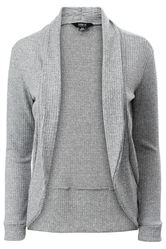 Mikk Waffle Open Front Cardigan - Grey sold by Fairweather