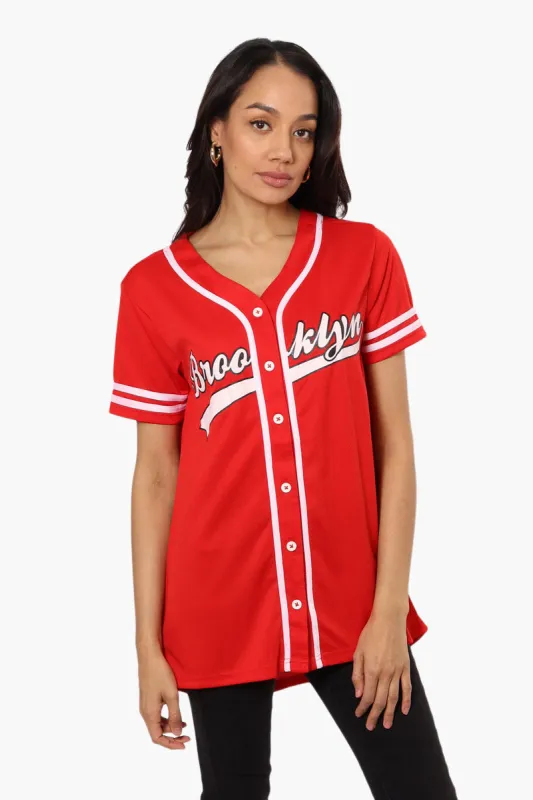 Mecca Brooklyn Printed Baseball Tee - Red sold by Fairweather