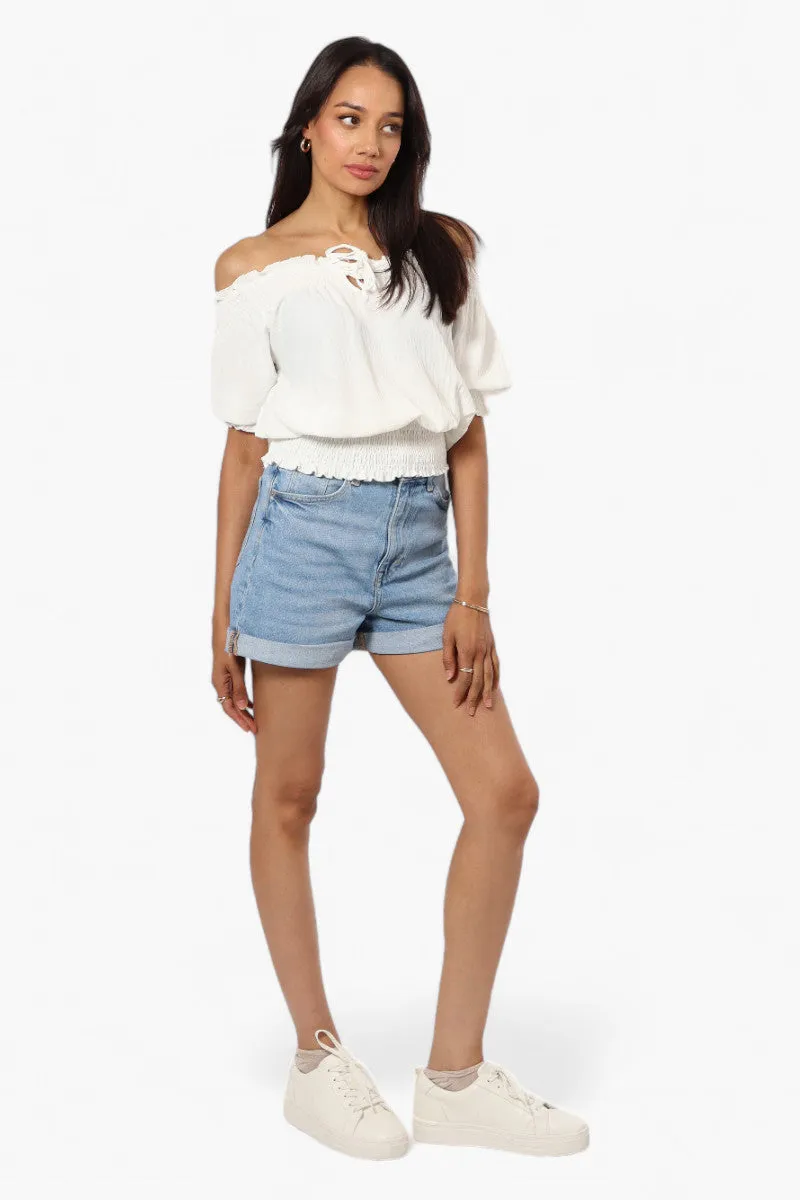 Urbanology Off Shoulder Tie Front Smock Blouse - White sold by Fairweather product image thumbnail 2