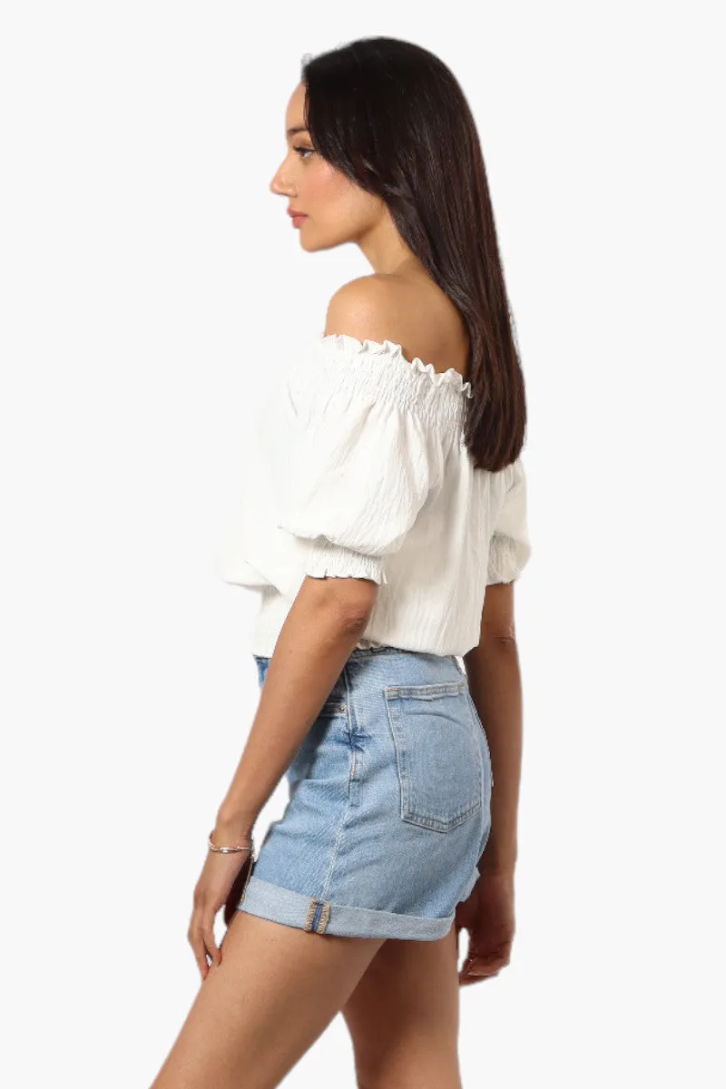 Urbanology Off Shoulder Tie Front Smock Blouse - White sold by Fairweather product image thumbnail 3