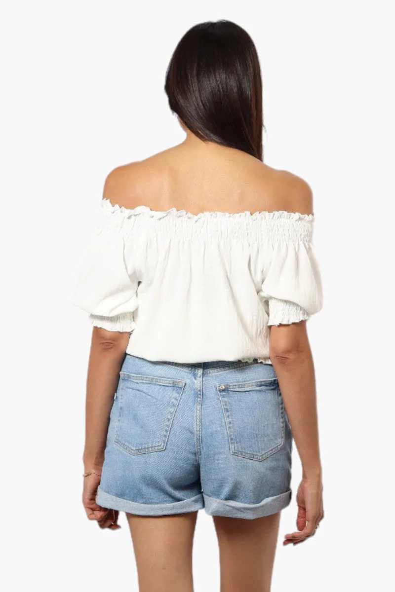 Urbanology Off Shoulder Tie Front Smock Blouse - White sold by Fairweather product image thumbnail 4