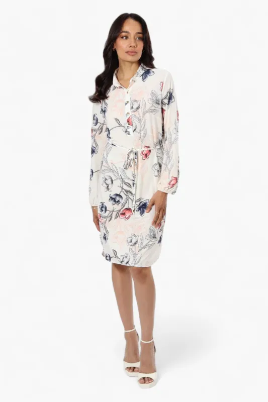 Beechers Brook Floral Long Sleeve Henley Day Dress - White sold by Fairweather